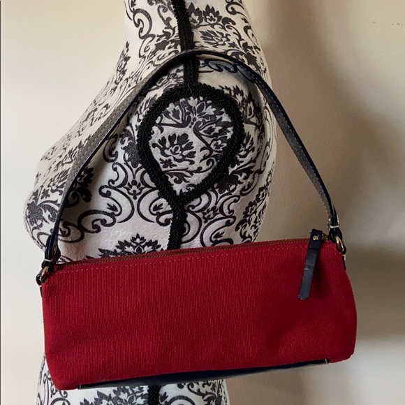 Kate Spade Red Canvas Blue Leather Bag - Picture 2 of 7